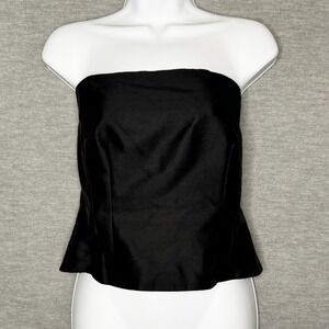 Vintage Ann Taylor 100% Silk Size M Strapless Bustier Top Black Corset Y2K New